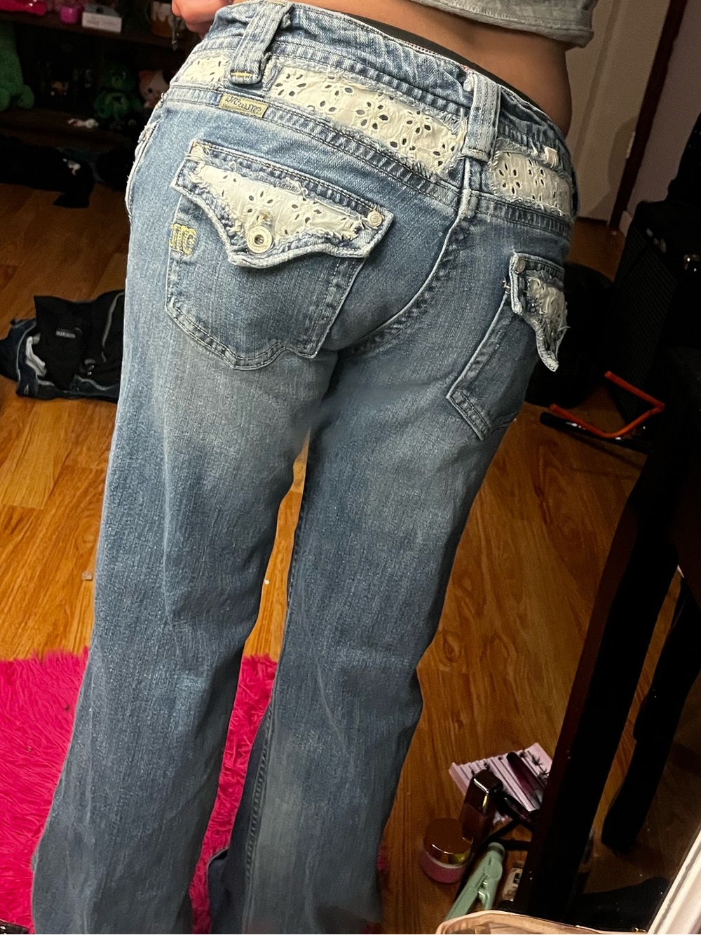 Miss Me Light Blue Flare Jeans with Embroidered Pockets